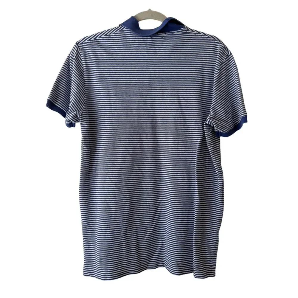 Ralph Lauren Indigo BlueStripe Custom Fit Pony Short Sleeve Polo Large Preppy